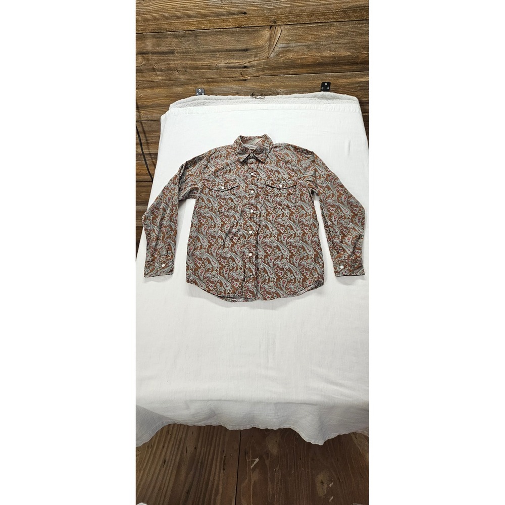 Roper Kids Brown Paisley Western Button Down Shirt Long Sleeve Size L 12-14